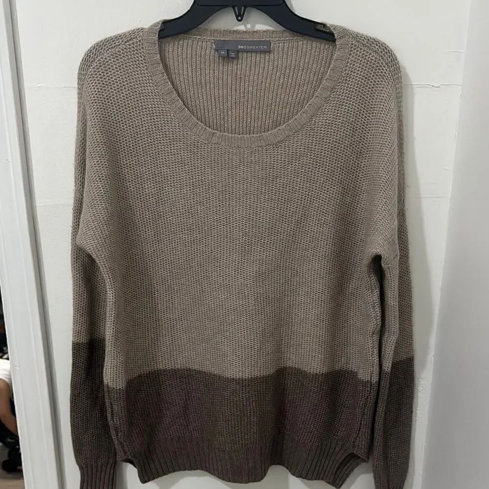 360 Sweater Wool and Cashmere Brown and Tan Crew Neck Sweater Size M